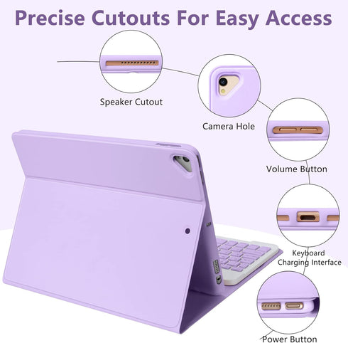 Keyboard Case for iPad 10.2" 9th/8th/7th Generation, Purple, with Detachable Bluetooth Keyboard and Pencil Holder