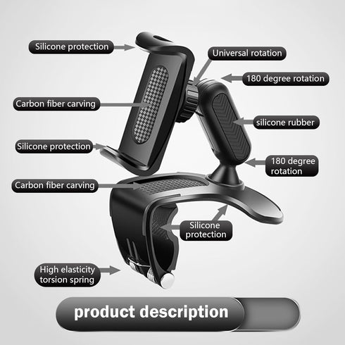 Downhill 1 360 4-7 Inch PC Car Dashboard Cell Phone Holder, Degree Rotation Dashboard Phone Holder, Multifunctional Sun