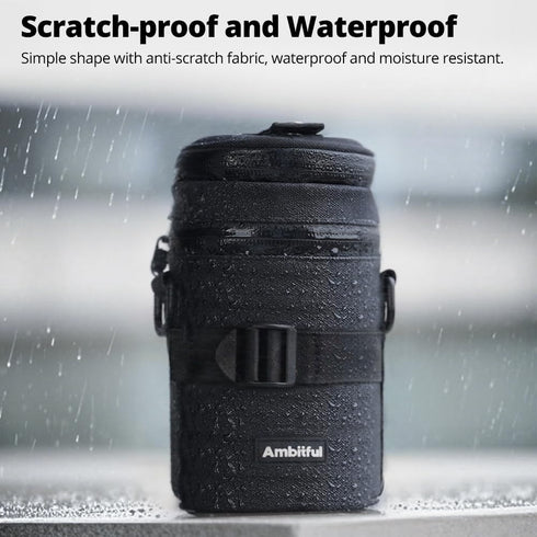 80 135 mm (3.15 5.31 AMBITFUL Thick Camera Lens Pouch Case, Water/Dust/Shock Protection Lens Pouch for DSLR Camera Lens