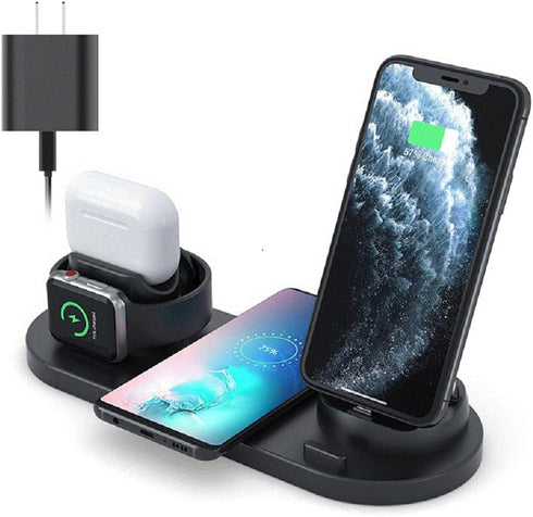 Multi-Functional 6 in 1 Wireless Phone Charger Dock (Black)