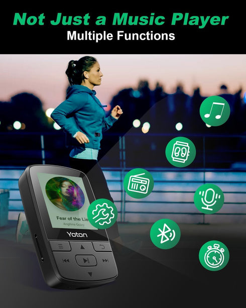 YOTON MP3 Player with Bluetooth 5.2, 32GB Mini HiFi Music Player with Sports Clip, Portable for Kids, FM Radio,