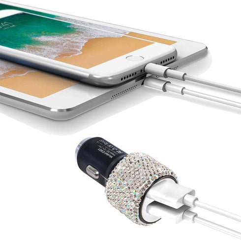 Dual USB Car Charger, 5V/2.4A Bling Fast Charge Dual Port USB Car Adapter, Compatible with All Chargers