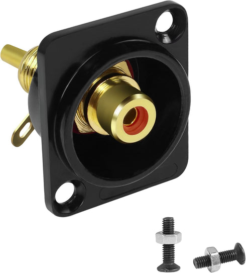 QIANRENON Gold Plated RCA Panel Mount Adapter, RCA Female to Solder Terminal AV Connector (Red)