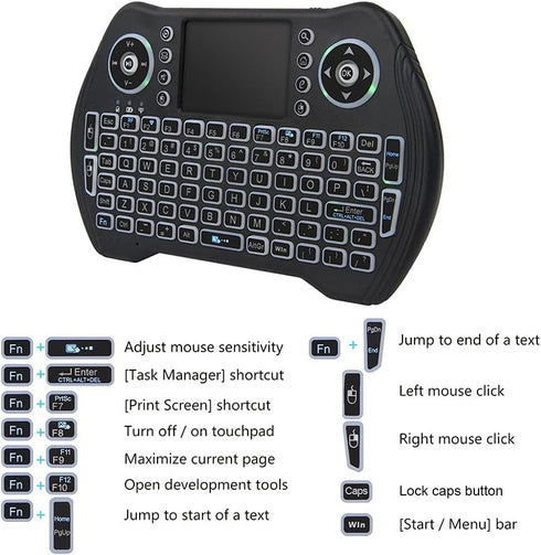 BL Mini Wireless Keyboard Remote Control with Touchpad Mouse Combo, Backlit 2.4GHz Mini Keyboard Wireless USB Dongle