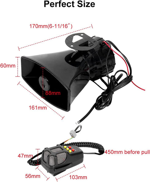 Partol Car Siren Horn 5 Tone - Vehicle Siren Speaker with Mic PA System, 100W Emergency Sound Amplifier