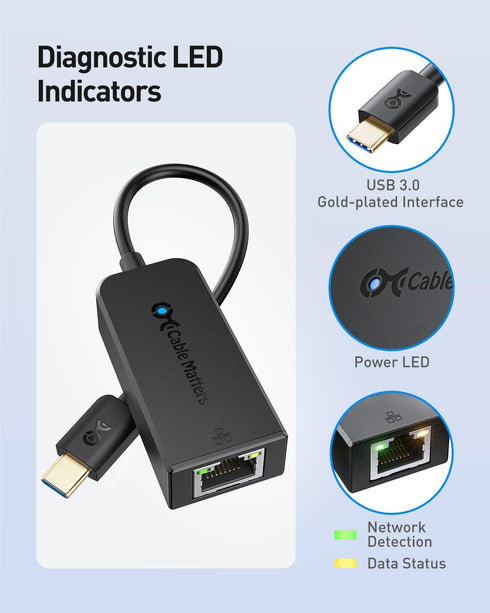 Cable Matters USB C to Ethernet Adapter with PXE, MAC Address Clone, Black, Compatible with MacBook Pro