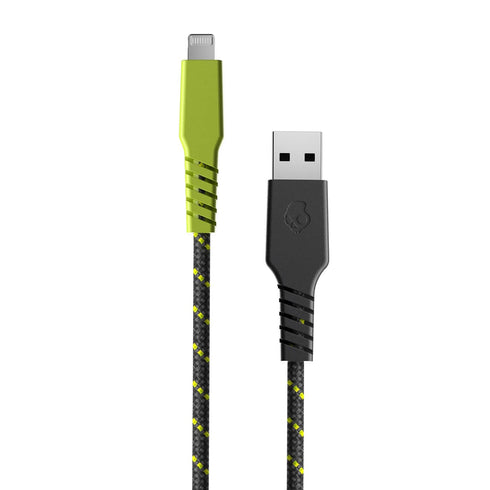 Skullcandy Line+ 6ft Braided Lightning Cable, 15W USB A to Lightning Charger for iPhone/Pro/Max - Grey/Yellow