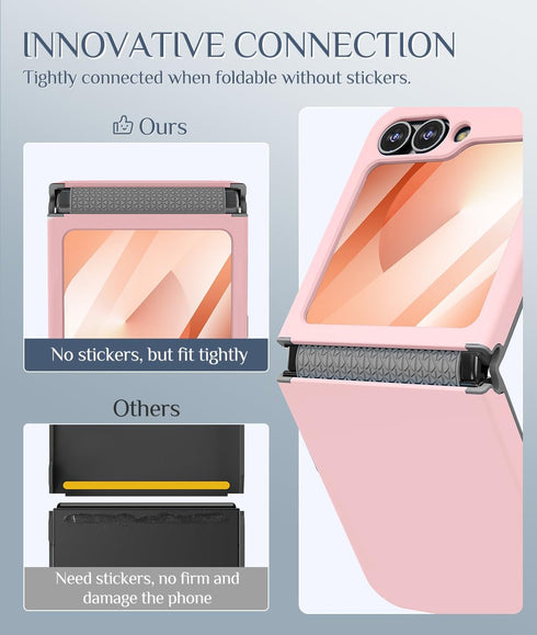 Caka Slim Shockproof Case for Galaxy Z Flip 6, with Hinge Protection and Screen Protector for Wireless Charging