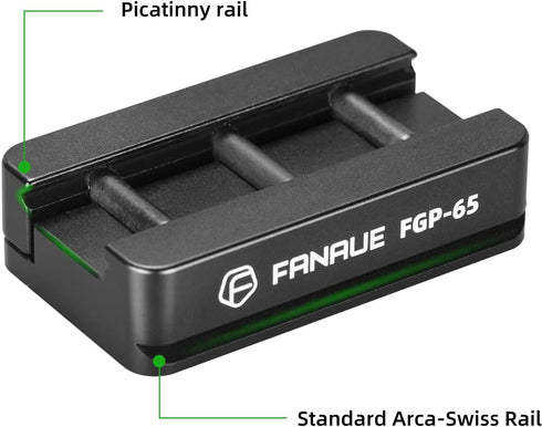 FANAUE FGP-65 Picatinny Arca-Swiss Compatible Rail Plate, CNC Machined Aluminum Tripod Dovetail Adapter