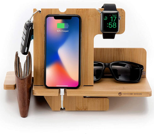 J JACKCUBE DESIGN JackCubeDesign Wood Docking Station Nightstand Organizer Key Holder Wallet Stand Watch Gift