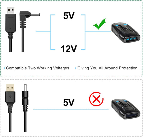 Radar Detector Cable USB to DC3.5 Plug for Cobra Whistler Escort Valentine One Uniden Beltronics Radar Detectors