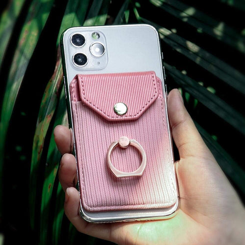 Card Holder & Ring Stand for Smartphones, Stick-on Wallet for iPhone & Android, Adhesive Credit Card Sleeve