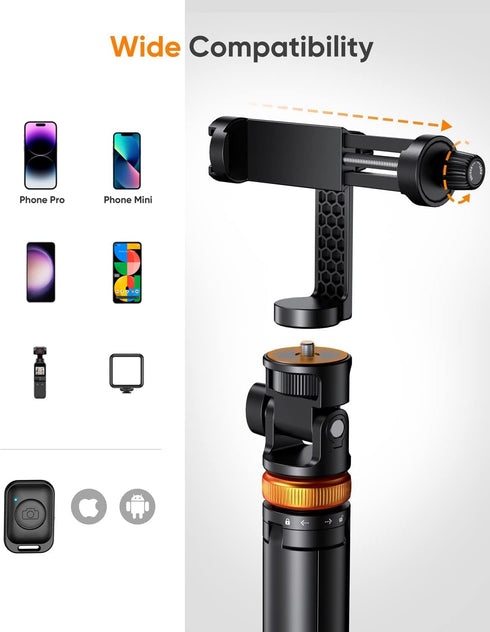 eucos 62" Phone Tripod, Tripod for iPhone & Selfie Stick with Remote, Extendable Cell Phone Stand & Ultimate Phone