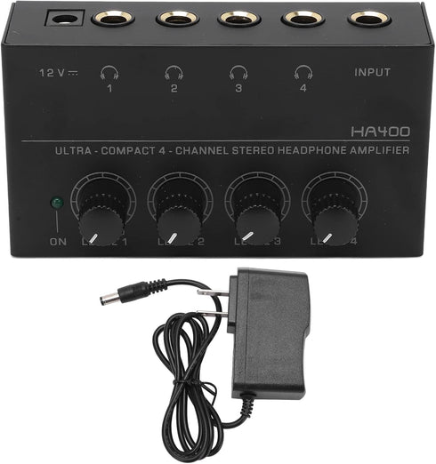 DAUERHAFT 4 Channel Stereo Headphone Amp - Ultra Low Noise Mini Earphone Splitter for Sound Reinforcement (US Plug)