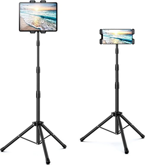 Raking Tablet Floor Stand, Height Adjustable Cellphone Floor Stand with 360Rotating Tripod Mount,