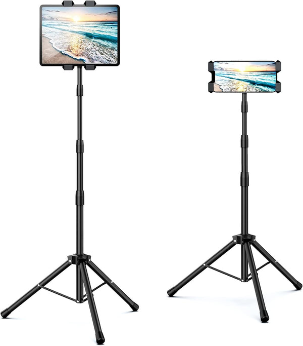 Raking Tablet Floor Stand, Height Adjustable Cellphone Floor Stand with 360Rotating Tripod Mount,