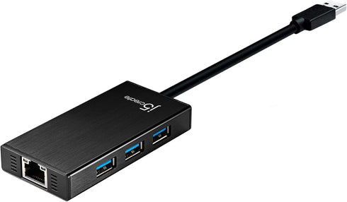 j5create USB 3.0 Multi-Adapter Hub, 3X USB 3.0 SuperSpeed Ports, Gigabit RJ45 Ethernet, Compatible with Windows and