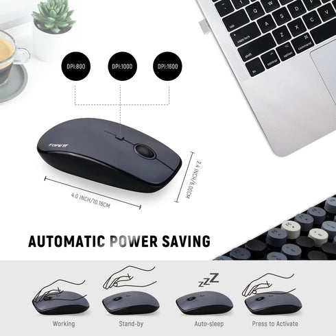 FOPETT Wireless Keyboard and Mouse Combo - 104 Keys Full-Sized 2.4 GHz Round Keycap Colorful Keyboards, USB Receiver
