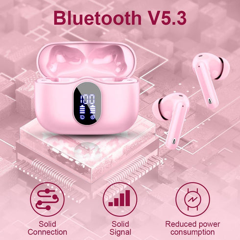Wireless Earbuds Bluetooth 5.3 Headphones with Noise Cancelling Mic, IP7 Waterproof 36H Playtime for Sports Workout Pink
