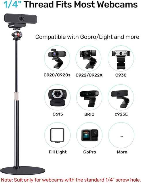 Etour C920 C922 360Rotatable 1/4" Webcam Stand for Desk, Raise Height Desktop Stand with Adjustment for Logitech Webcam