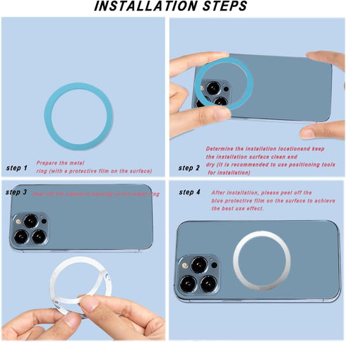 6 Pcs Universal Metal Rings Sticker for Magsafe Magnetic Charger iPhone 15 14 13 12 Pro Mini Max Galaxy, Ultra-Thin