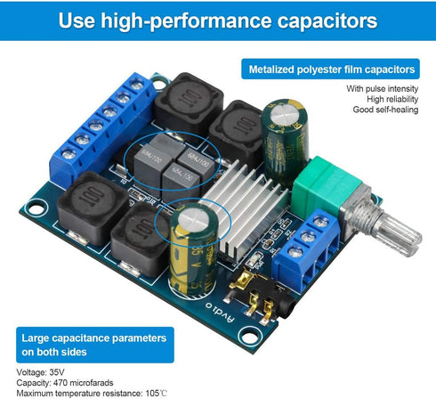 2Pcs Digital Amplifier Board, TPA3116D2 Dual Channel Audio Stereo AMP 2x50W for Home Theater DIY Speakers