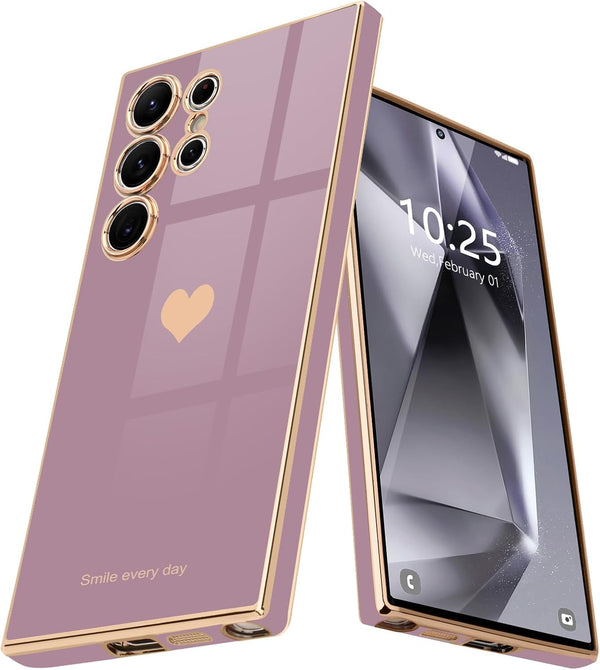 Teageo Lavender Case for Samsung Galaxy S24 Ultra 5G - Cute Love-Heart, Soft Silicone, Shockproof, Full Camera