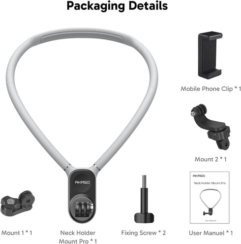AKASO Magnetic Neck Mount Holder, Vlog Action Camera Accessories Compatible with GoPro Hero12/11/10/9/Max EK7000/Brave