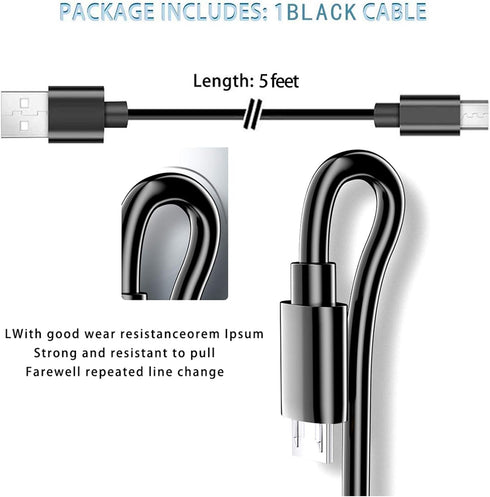 Micro USB Cable Charger for HyperX Cloud Flight, Corsair Void Pro, Razer BlackShark V2 Pro Headsets