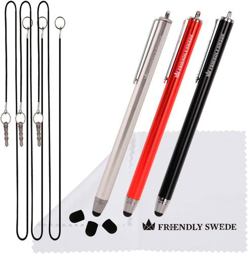 The Friendly Swede High Precision Stylus Pens for Touch Screens, 3pcs 5.5" Stylus Pen for iPad, Red/Black/Silver