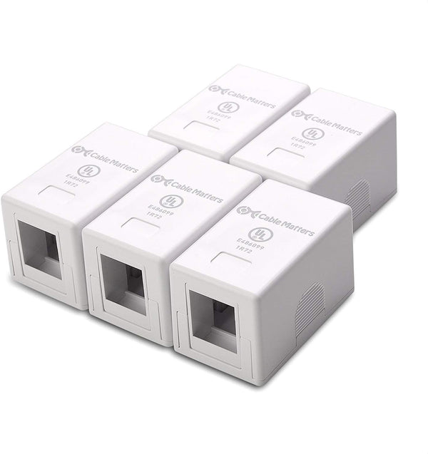 Cable Matters UL Listed 5-Pack 1-Port Keystone Jack Surface Mount Box, White