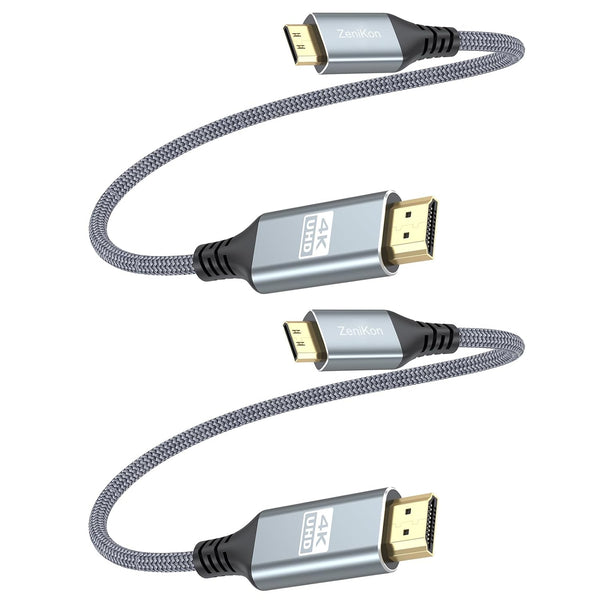 4K Short Mini HDMI to HDMI Cable 1FT 2-Pack, HDMI to Mini