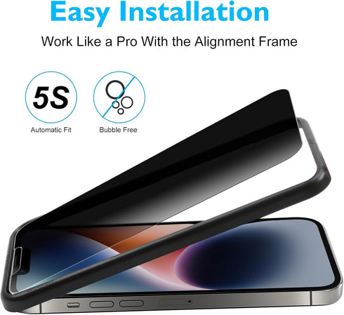 Esanik iPhone 14 Plus 6.7" Privacy Screen Protector 3+2 Pack, Anti-Spy Tempered Glass, 9H Hardness, Easy Install, Case