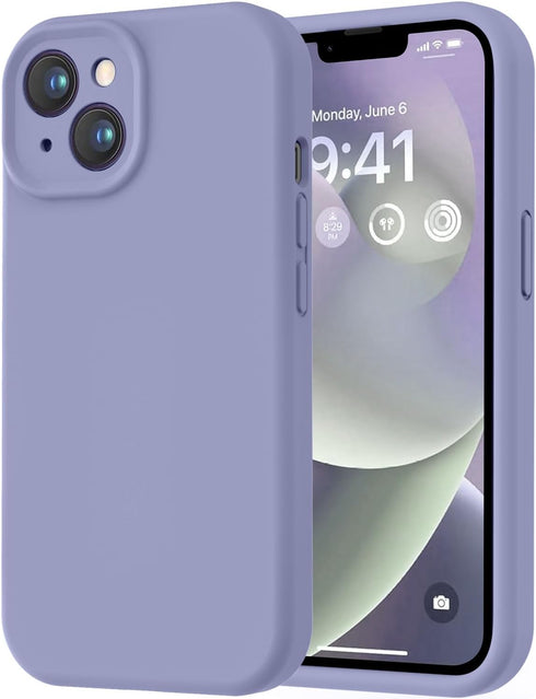 LOVE 3000 Lavender Grey Case for iPhone 14, Premium Silicone with Soft Anti-Scratch Microfiber Lining