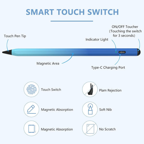 Stylus Pen for iPad 2018-2022, Active Pencil with Palm Rejection for iPad 10th/9th/8th/7th Gen, Gradient Blue
