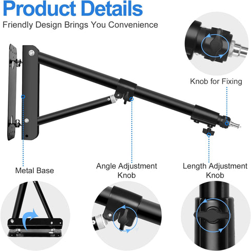 EMART Adjustable Ring Light Wall Mount Boom Arm, 51 in/130cm Overhead Light Stand for Camera, Photography Lighting