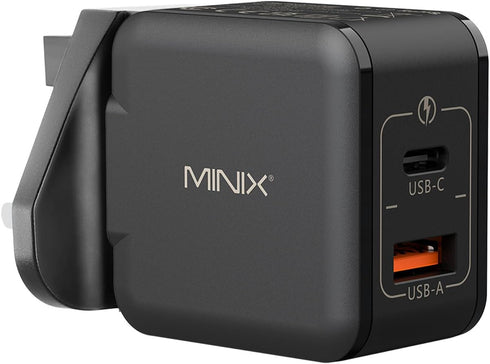 MINIX NEO P1 Mini 33W PPS 2-Port GaN Charger, 1 USB-C Fast Charger and 1 USB-A Quick Charger 3.0 for iPhone and Galaxy