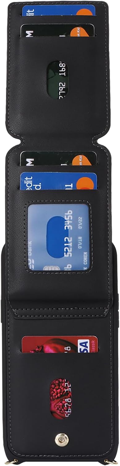 iPhone 7 8 SE (2020) Case with Card Holder, Wallet with Strap, Credit Card Slots Crossbody, Kickstand Zipper Case -