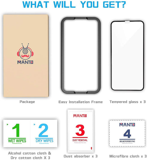 MANTO 3 Pack Tempered Glass Screen Protector for iPhone 11/XR 6.1" - Full Coverage, 3D Touch, Anti-Fingerprint.
