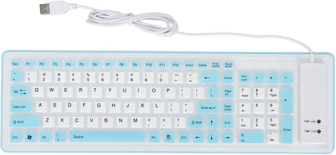 EBTOOLS Foldable Silicone Keyboard, 103 Keys USB Wired Waterproof Roll-Up Keyboard for PC Laptop, Blue