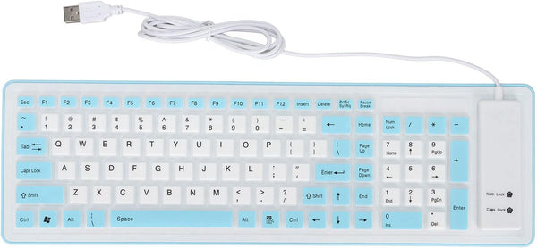 EBTOOLS Foldable Silicone Keyboard, 103 Keys USB Wired Waterproof Roll-Up Keyboard for PC Laptop, Blue