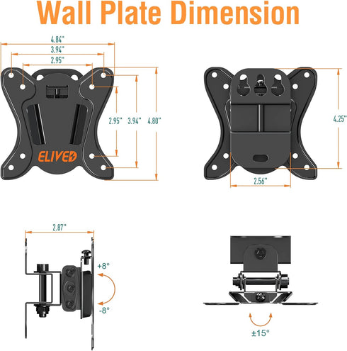 ELIVED TV Wall Mount Small Monitor Mount Bracket, Adjustable Tilt Swivel for Most 13-30 Inch TVs, Holds up to 33 lbs