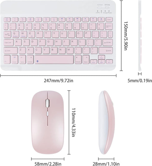 Wireless Bluetooth Keyboard and Mouse Set, Dual Rechargeable (Pink)