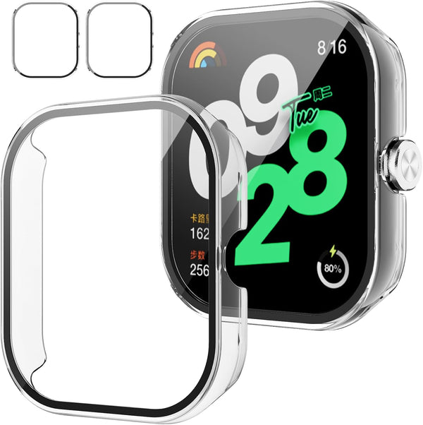 Screen Protector Case for Xiaomi Redmi Watch 4 - Hard PC Bumper & Tempered Glass Film Replacement Accessories