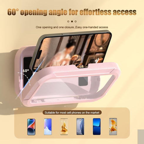 Waterproof Phone Case Bathroom Folding Holder, 360 Degree Rotating Wall Mounted Mobile Phone Case, Pink