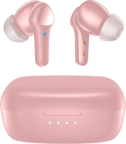 Pink Wireless Earbuds, Bluetooth 5.3 Headphones with Immersive Sound, Hi-Fi Stereo, IPX8 Waterproof, 4 Mics Noise