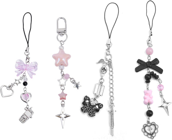 Locharme 1-4PCS Cute Phone Charms Aesthetic Y2K CellPhone Charms Strap Pink Strawberry Butterfly
