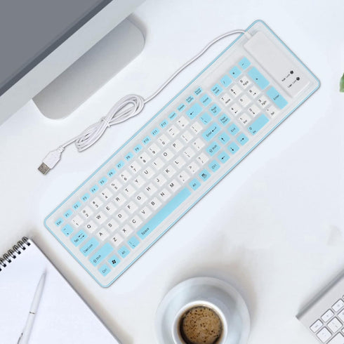 103 Keys Foldable Silicone Keyboard, Wired USB Waterproof Rollup Keyboard for PC Laptops (Blue)