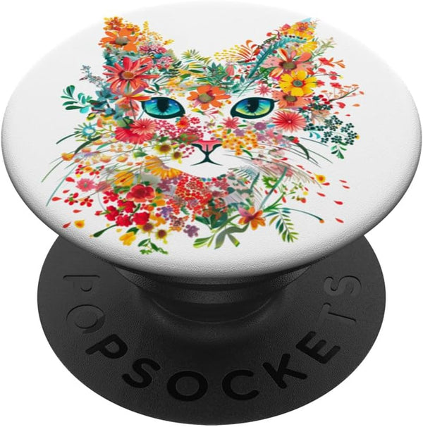 Floral Flower Cat PopSockets Standard PopGrip