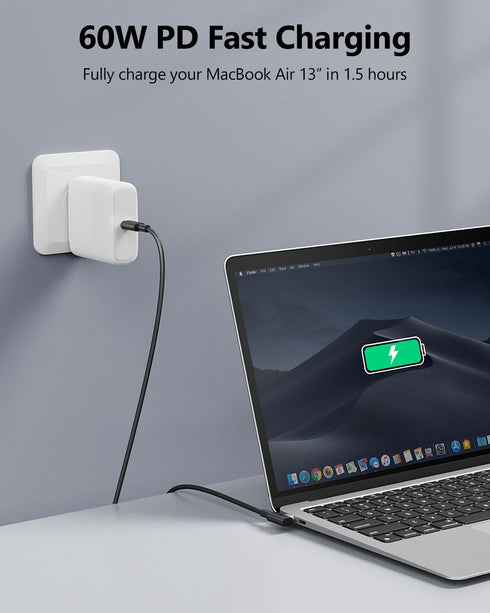 SUNGUY USB-C to USB-C Cable, 2-Pack 1.5FT Right Angle 60W PD USB C Charger Cable for iPhone 15/15 Plus/15 Pro/15 Pro